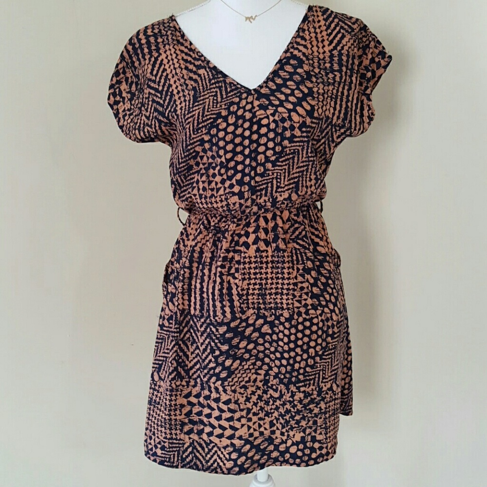 Casual summer dress- navy and orange